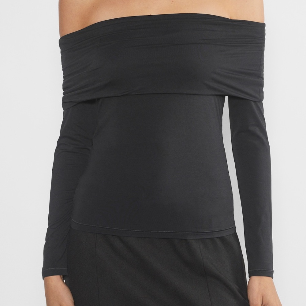 aritzia wilfred black off the shoulder long sleeve top